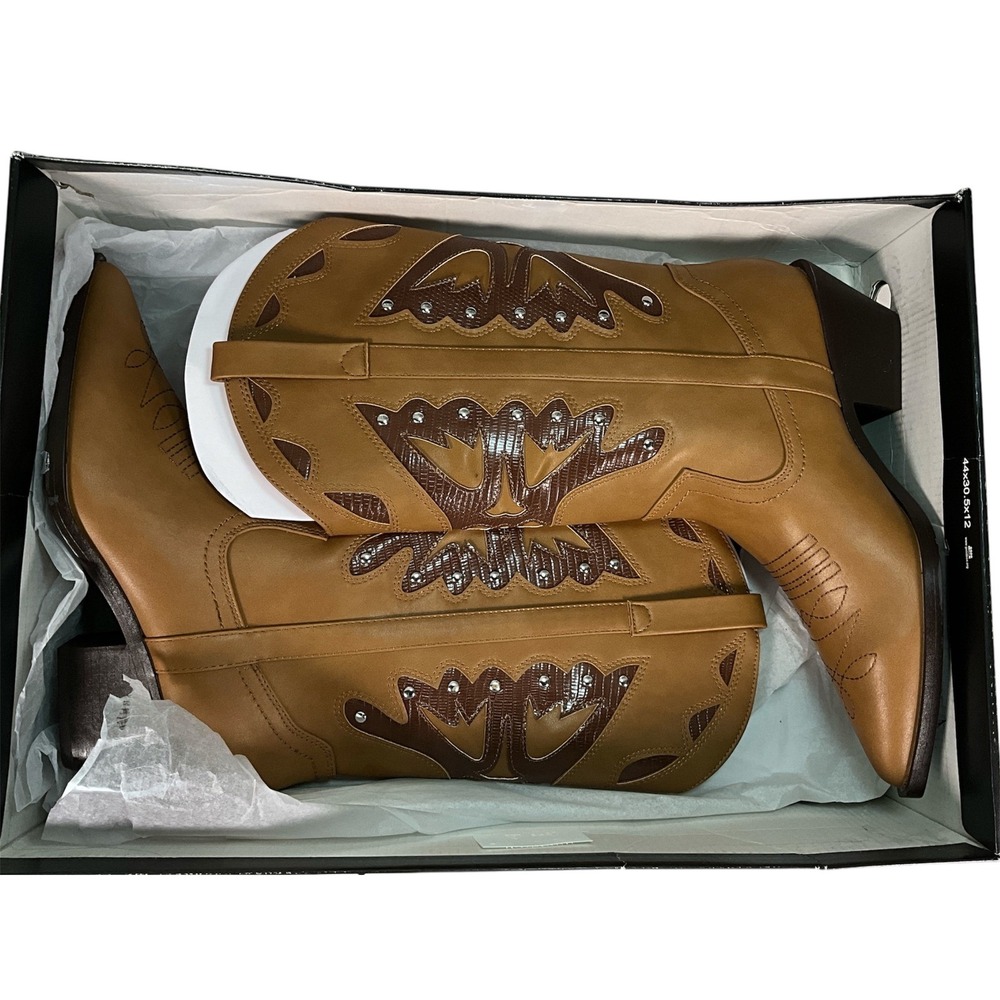 Western Studded Cowboy Boots Women Size 7.5 Tan Brown Faux Leather Madden Girl - Picture 6 of 11